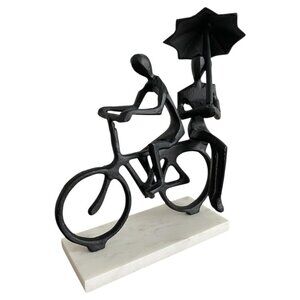 Abstract MCM Cast Iron Couple On Bicycle Sculpture